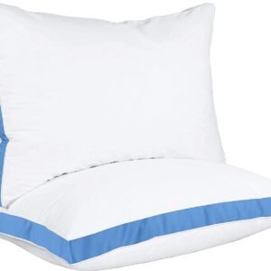 Bed Pillows for Sleeping Queen Size (Blue), Set of 2, Cooling Hotel Quality, Gusseted Pillow for Back, Stomach or Side Sleepers
