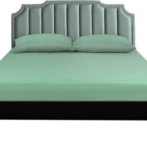 Queen size fitted sheet (cotton), fitted sheet only, 300 thread count, soft and breathable, 8-10 inch deep pocket fitted sheet, suitable for hotels and homes, light green