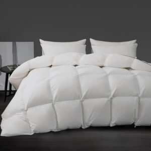 Luxury White Goose Down Comforter - Down and Feather Fiber Core for All Seasons - Duvet Insert Queen Hotel Collection - Soft and Medium Warmth Down Comforter,Queen (90 X 90”)