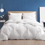 Organic Feathers Down Comforter Queen Size | Geometric All Season Duvet Insert | 100% Cotton, Medium Warm Down Blanket or Stand-Alone Comforter with Corner Tabs (90x90, White)