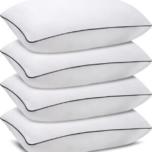 Standard Size Bed Pillows for Sleeping 4 Pack,Luxury Hotel Pillows,Comfortable and Supportive,Machine Washable,Suitable for Stomach,Back and Side Sleepers.