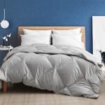Organic Lightweight Feathers Down Comforter Queen Size | Thin All-Season Duvet Insert for Warm s/Hot Sleepers | 100% Cotton Geometric Quilted Summer Blanket (90x90, Cloud Grey)