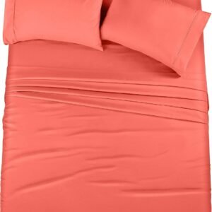 Queen Bed Sheets Set - 4 Piece Bedding - Brushed Microfiber - Shrinkage and Fade Resistant - Easy Care (Queen, Coral)