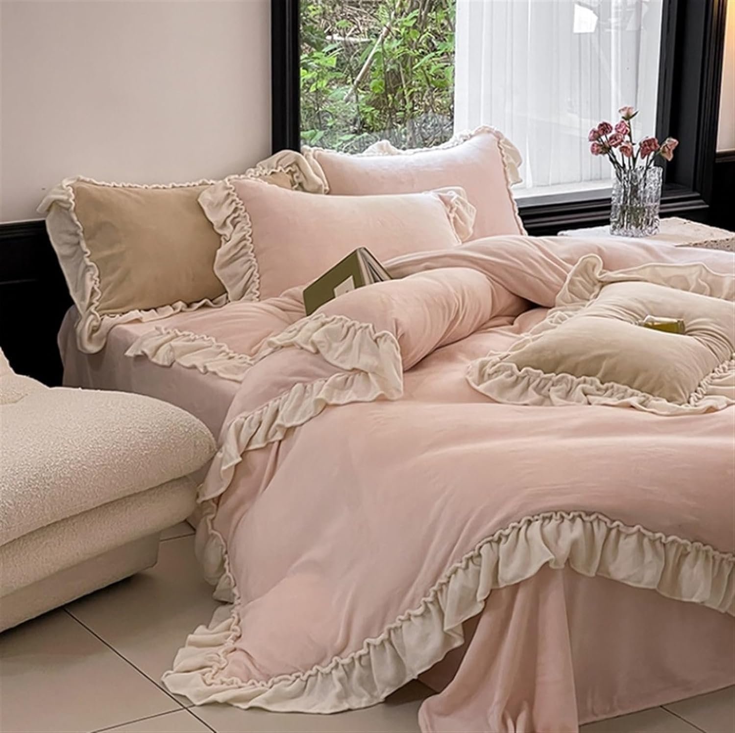 Bed Sheet Set Bedding Sheet Set Ruffles Duvet Set 4 Piece Bedding Set Warm Milk Velvet Flat Bed Sheet Quilt Cover Bedset Bed Sheet Beddings(Purple,1.5m) - Image 2