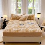 Plush Long-Pile Fitted Sheet, Full Size - Velvet fitted sheet, faux fur base fabric, 15-inch deep pocket, flannel warm tie-dye mattress cover, pillowcase not included, gold