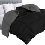 Bedding Comforter Duvet Insert - Quilted Comforter with Corner Tabs - Box Stitched Down Alternative Comforter (Black/Grey, Twin)