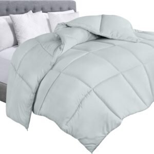 Bedding Comforter Duvet Insert - Quilted Comforter with Corner Tabs - Box Stitched Down Alternative Comforter (Twin, Light Grey)