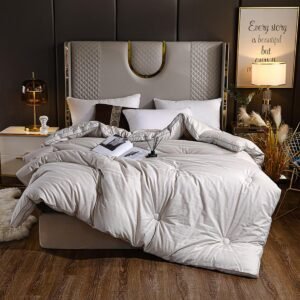 Queen Size Down Alternative Comforter,Lightweight All Season Comforter,Warm Fluffy Soybean Fiber Down Alternative Comforter,Breathable,Machine Washable (Light Gray)