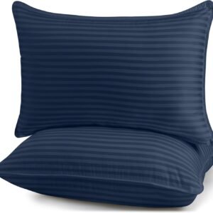 Bed Pillows for Sleeping Queen Size, 1000 Grams Filled Hotel Quality Cooling Pillows for Side, Back or Stomach Sleepers (Navy, Set of 2)
