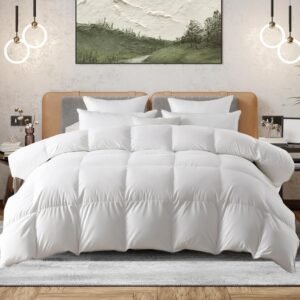 Down Comforter, Ultra-Soft Queen Fluffy Duvet Insert, Luxury Duck Feathers Down Comforter, Lightweight Bedding Comforters Suitable for All Seasons, White, 90 X 90in
