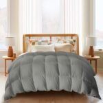 Lightweight Goose Feather Comforter Oversized Queen Size, Summer Duvet Insert for Hot Sleepers/Warm , Hotel Collection Comforter with 100% Cotton Cover (98x98 Inch, Grey)