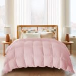 Lightweight Goose Feather Comforter Full/Queen Size, Summer Duvet Insert for Hot Sleepers/Warm , Hotel Collection Comforter with 100% Cotton Cover (90x90 Inch, Pink)