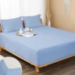 100% Cotton Twill Fitted Sheet, King Size Single Bed, 8-15 16-inch deep pocket fitted sheet, cool base fabric, breathable and soft, includes fitted sheet, with 4 corner straps (King Single, Serenity Blue)