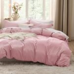 Pink Duvet Cover Queen Size - 3 Pieces Prewashed Extra Soft Bedding Set, Includes 1 Duvet Cover 90x90 Inches with Zipper Closure & 2 Pillow Shams, Comforter Not Included