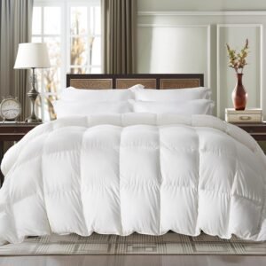 Goose Feather Comforter Full/Queen Size, All Season Duvet Insert Medium Warmth,  Comforters with 100% Cotton Cover (90x90 Inch, White)