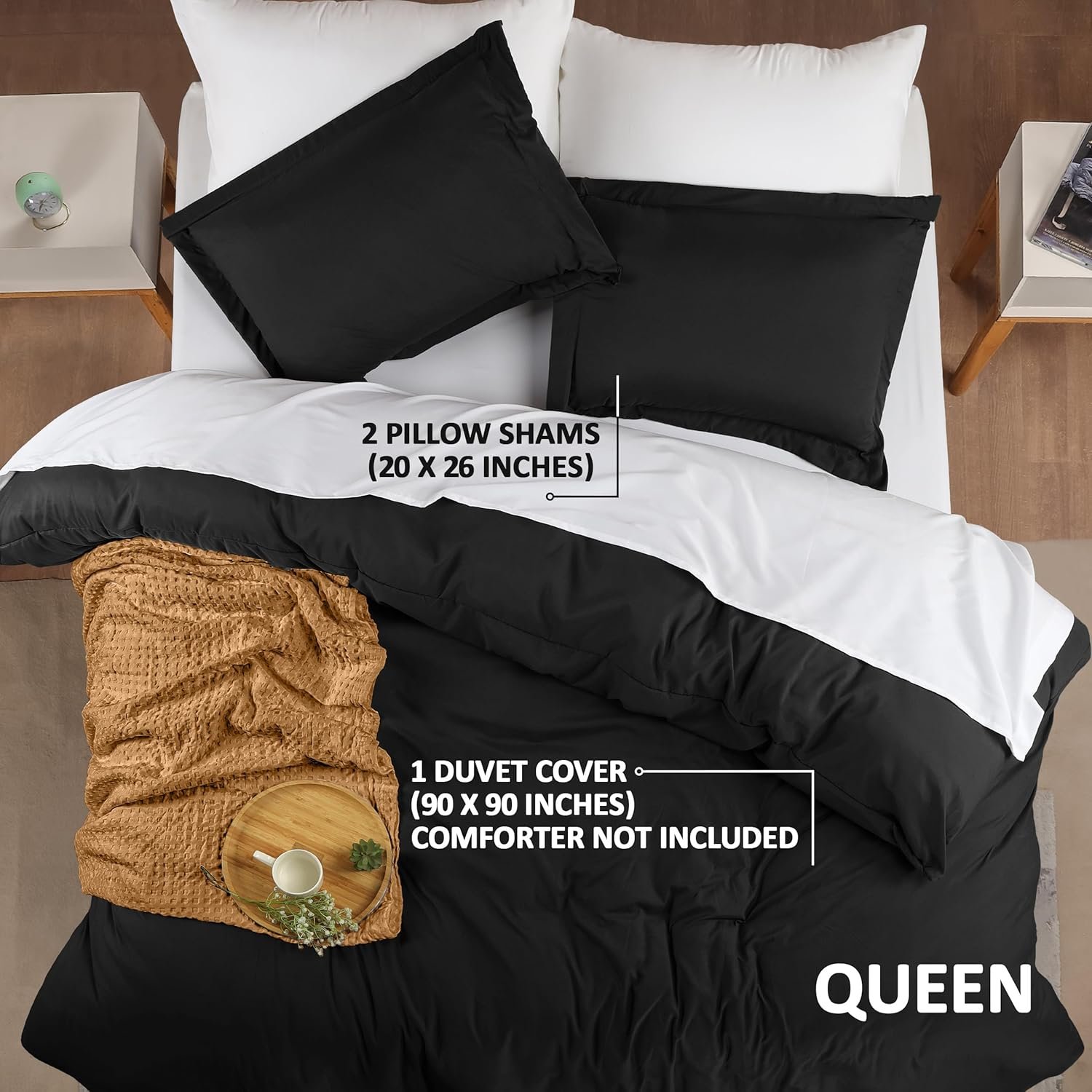 Duvet Cover Queen Size Set - 1 Duvet Cover with 2 Pillow Shams - 3 Pieces Comforter Cover with Zipper Closure - Ultra Soft Brushed Microfiber, 90 X 90 Inches (Queen, Black) - Image 2
