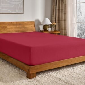 Flannel Fitted Sheet, 100% cotton, velvety soft and thick - double-brushed flannel - deep pocket (Queen size, red)