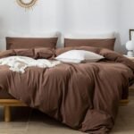 Bedding Duvet Cover Set 100% Washed Cotton Linen Like Textured Breathable Durable Soft Comfy (Cocoa Brown, King)