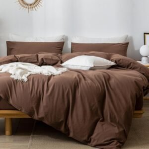 Bedding Duvet Cover Set 100% Washed Cotton Linen Like Textured Breathable Durable Soft Comfy (Cocoa Brown, King)