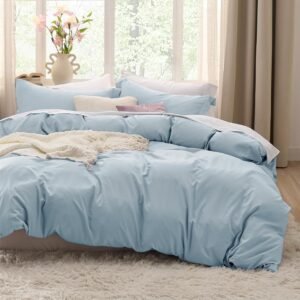 Sky Blue Duvet Cover Queen Size - 3 Pieces Prewashed Extra Soft Bedding Set, Includes 1 Duvet Cover 90x90 Inches with Zipper Closure & 2 Pillow Shams, Comforter Not Included