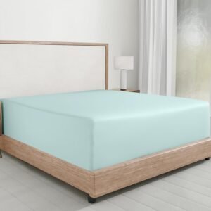 Queen Size Deep Pocket Fitted Sheet (fitted sheet only), soft 100% combed cotton, durable all-around elastic band, headboard/footboard positioning markers, fits Queen size beds (sea foam green)