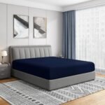 Fitted Sheet - Double-sided brushed extra soft - Wrinkle-resistant and colorfast - 14-inch standard pocket, includes fitted sheet - Fits 12-16 16-inch thick mattress (single bed, navy blue)