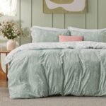 Duvet Cover Queen Size - Reversible Green Queen Duvet Cover Set with Zipper Closure, 3 Pieces Floral Patterned Bedding Set with 8 Corner Ties and 2 Pillow Shams