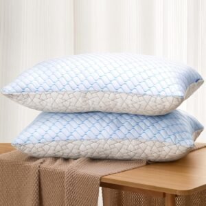 Pillows Queen Size Set of 2, Shredded Memory Foam Pillows, Cooling Foam Pillows for Sleeping, Soft Bed Pillow Queen Size with Adjustable Foam for Side, Back and Stomach Sleepers(Queen)