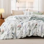 Duvet Cover Queen Size - Reversible Cute Floral Duvet Cover Set with Zipper Closure, 3 Pieces White Bedding Set with 8 Corner Ties and 2 Pillow Shams 20"x26"