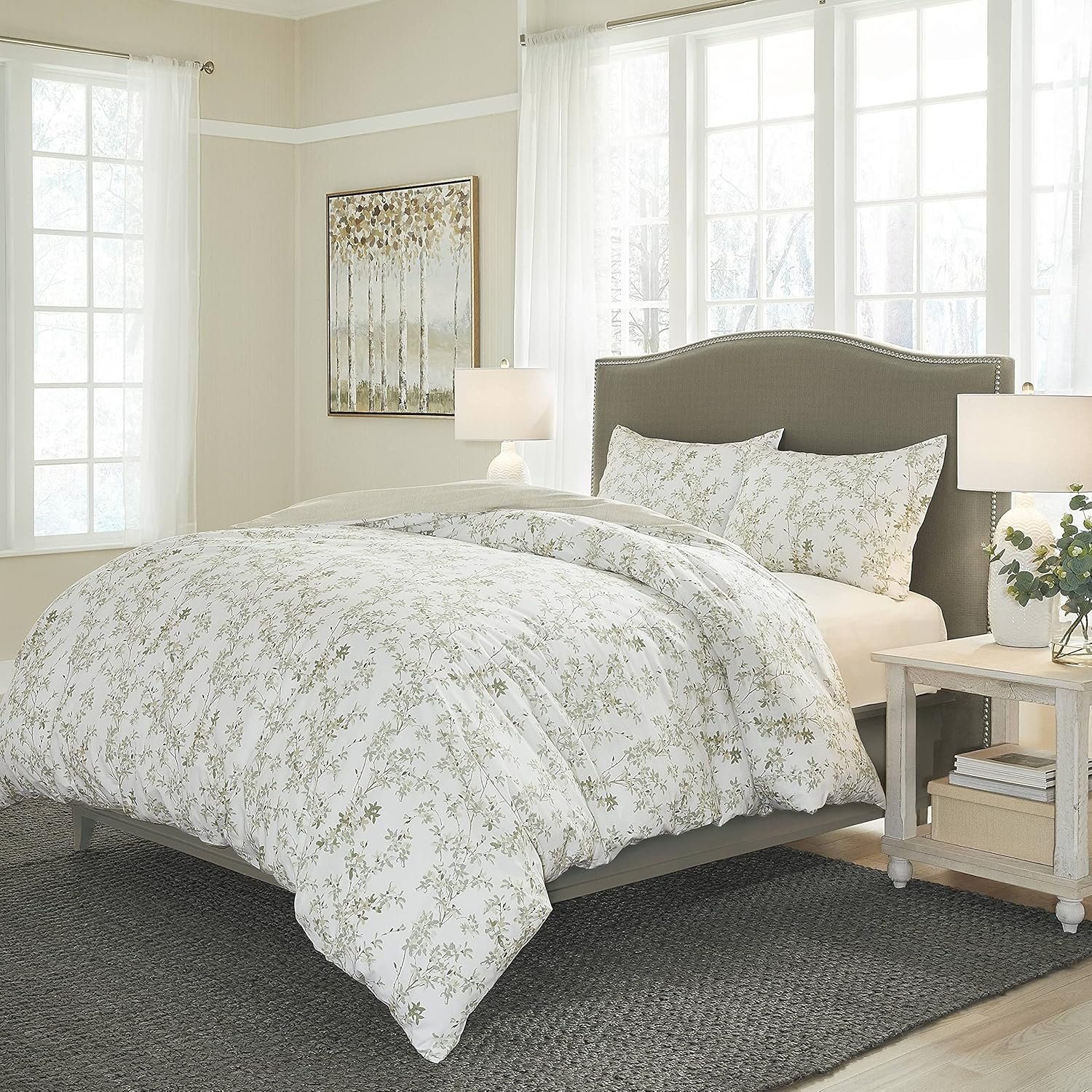 King Duvet Cover Set, Reversible Bedding with Matching Shams, Medium Weight Bedding for All Seasons (Lindy Green, King) - Image 2